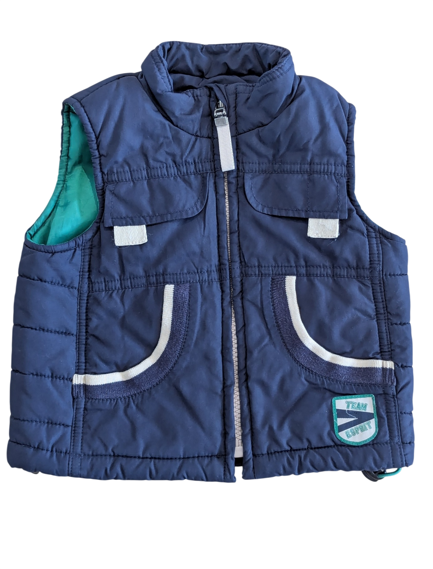 Esprit Puffer Vest, Navy blue/Cream, Green inner, 0
