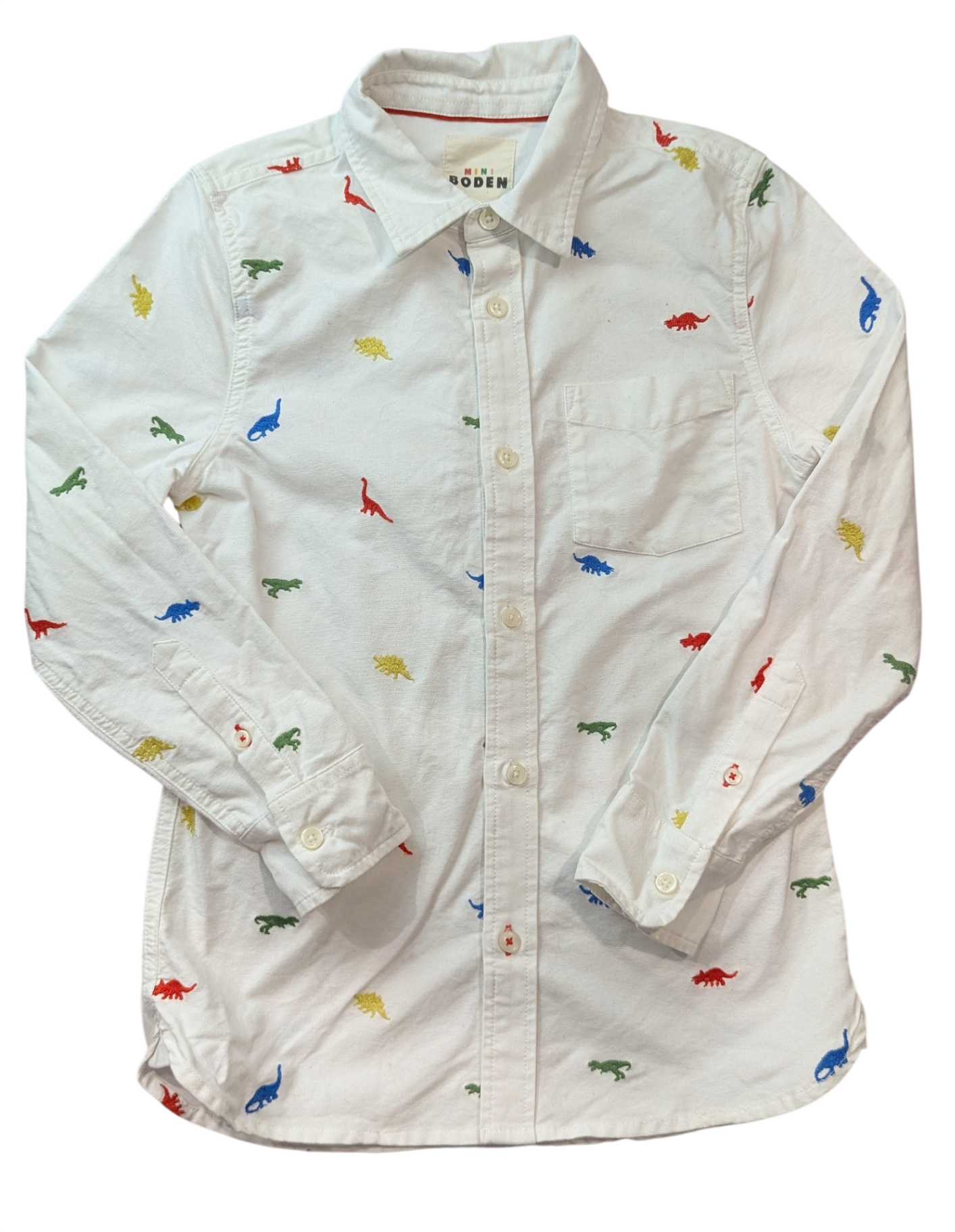 Mini Boden Shirt, White/Dinos, 10