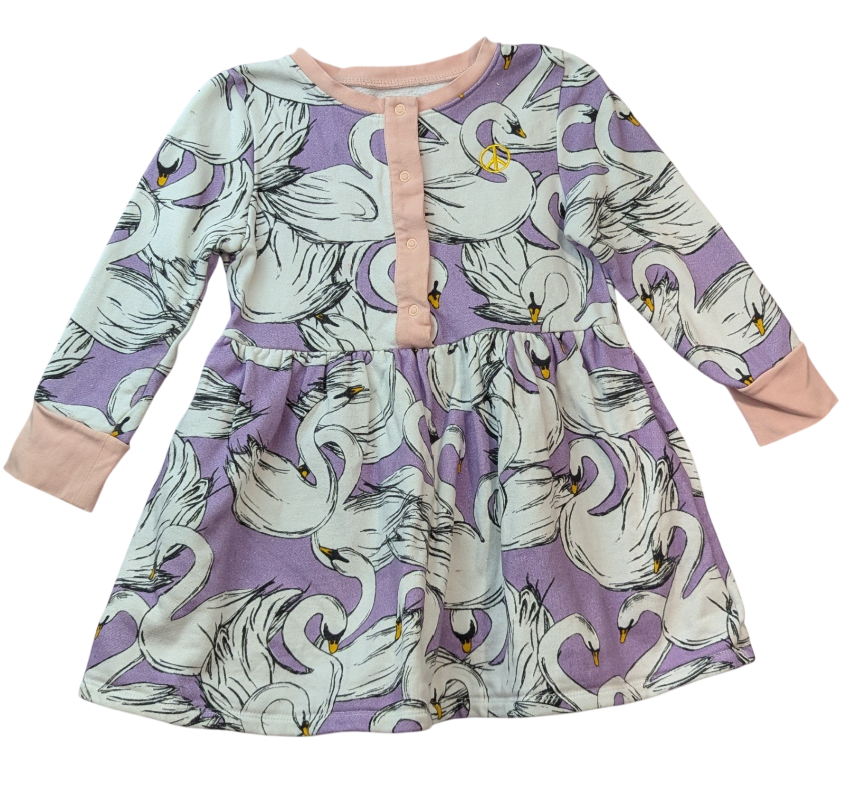 Kip&Co Dress, Purple, pink, swan print, 5