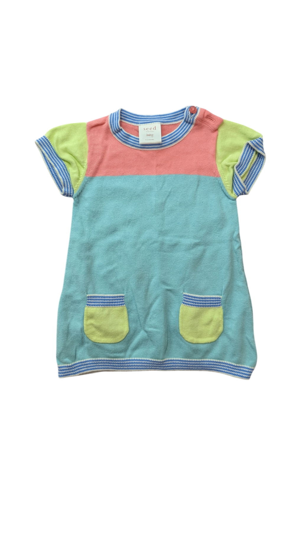 Seed Dress, Blue w Pink & Green Accents, 0-3M