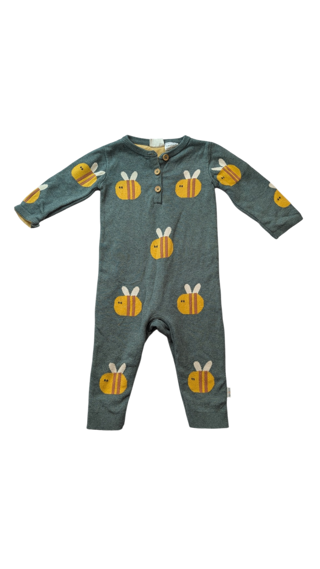 Jack & Milly Playsuit, Green w Bee Prints, 0