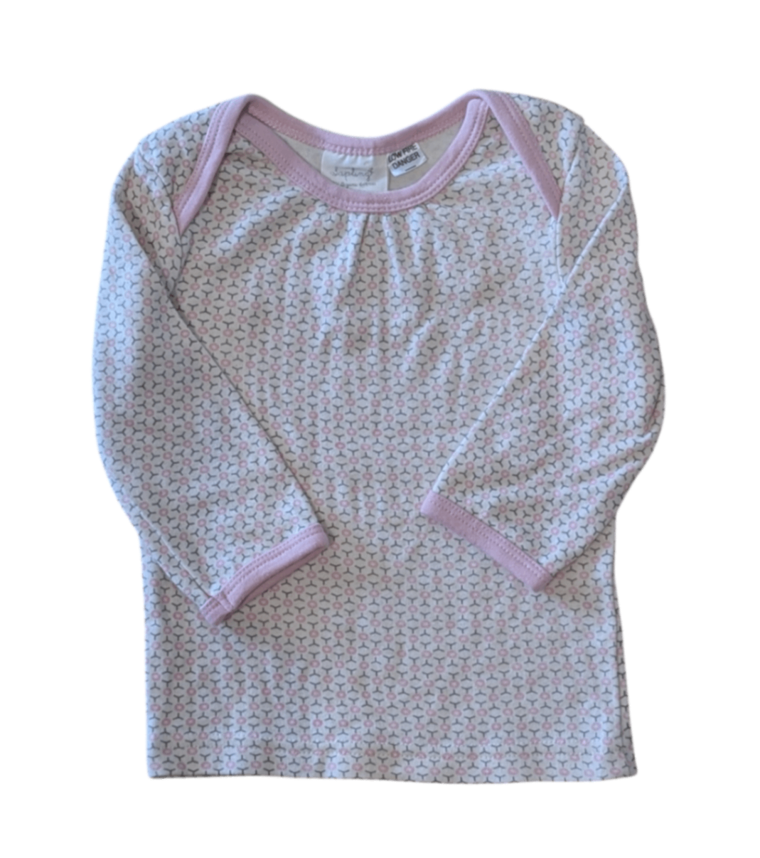 Sapling Long-Sleeve T-Shirt, White w Pink and Grey Pattern, 3-6M
