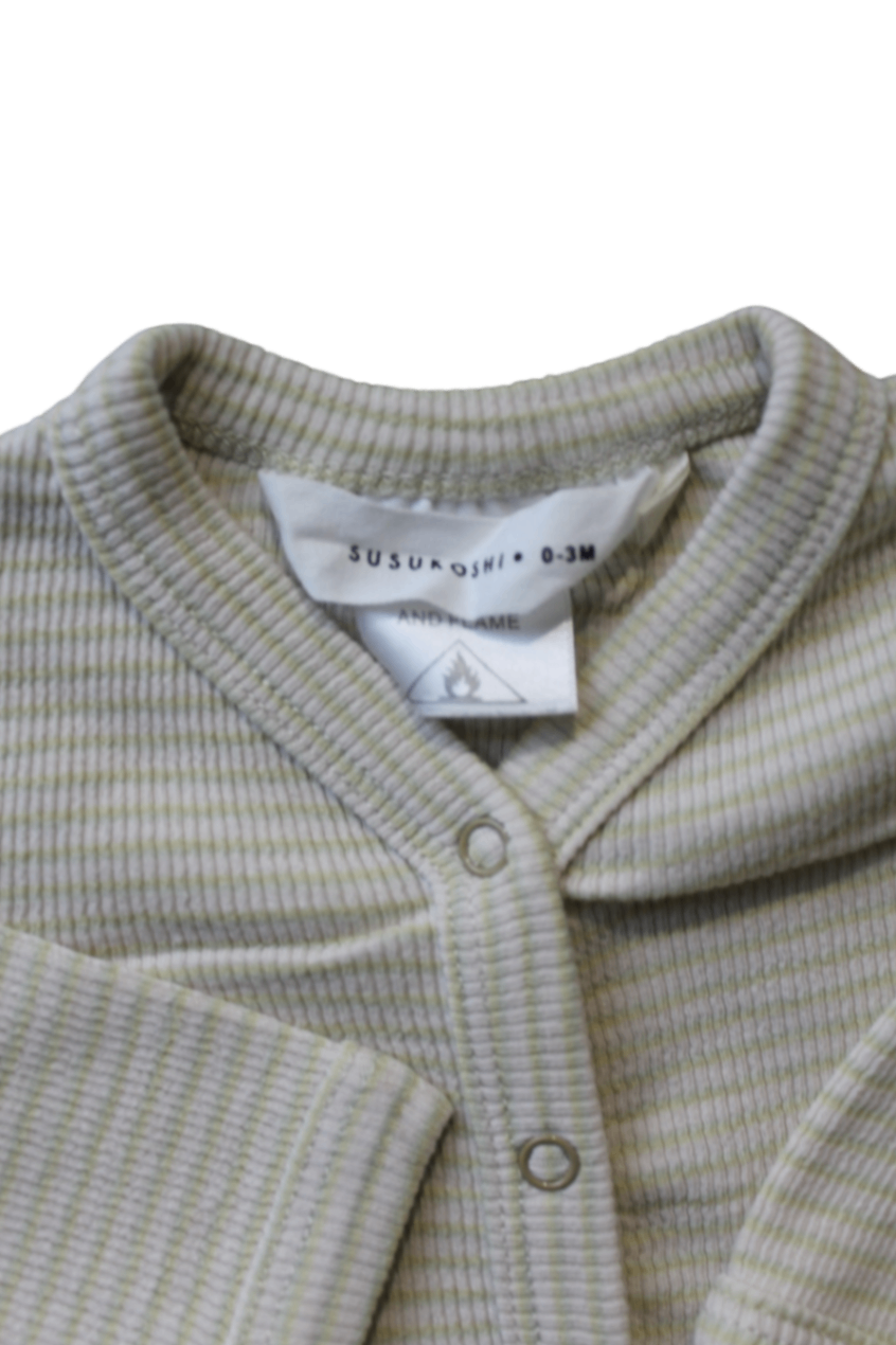 Susukoshi Cardigan, Cream with pale sage stripes, 0-3M