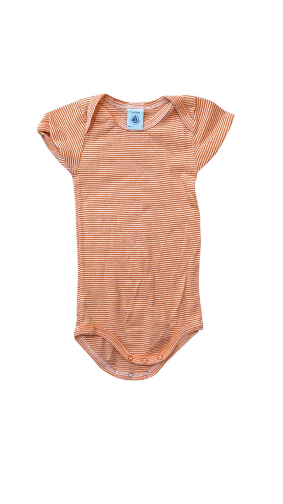 Petit Bateau Bodysuit, Orange White Stripes, 12M