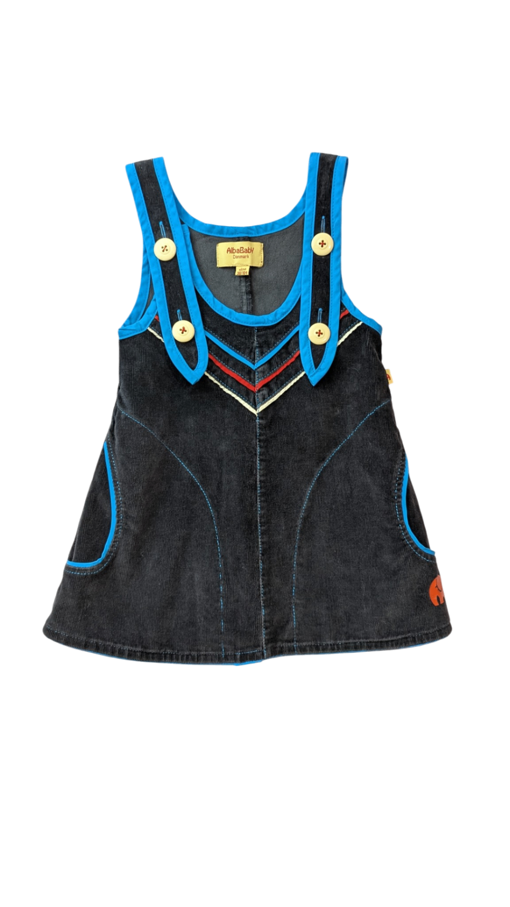 AlbaBaby Dress, Dark blue with bright blue trim, 3-4