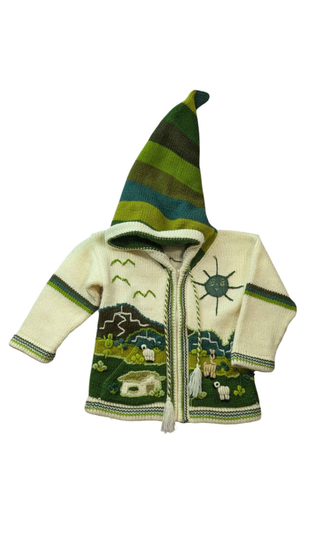 Unbranded Cardigan, Cream, green, teal and olive, 2