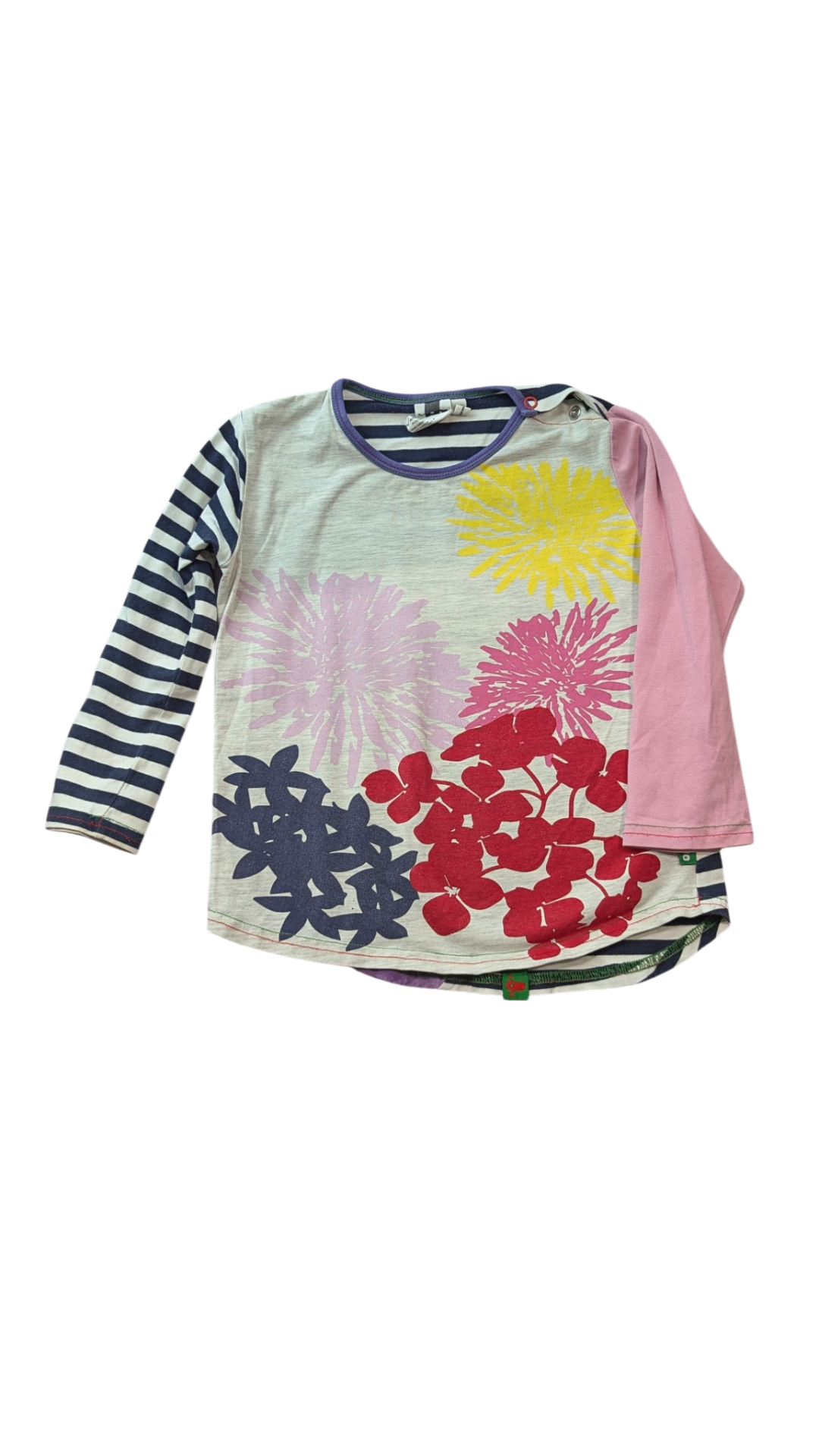 Oishi-m Long-Sleeve T-Shirt, Grey with navy, pink, red and yellow accents, 2-3
