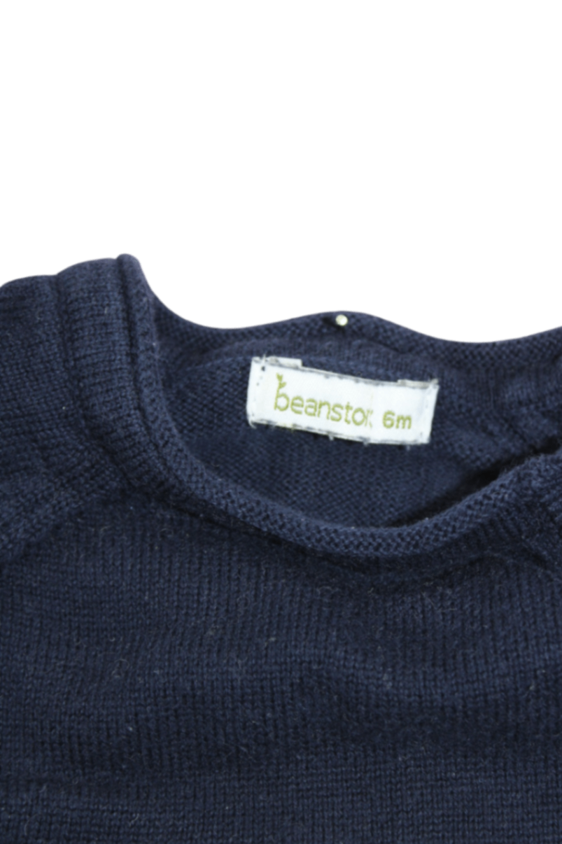 Beanstork Jumper, Navy blue and cream, 6m