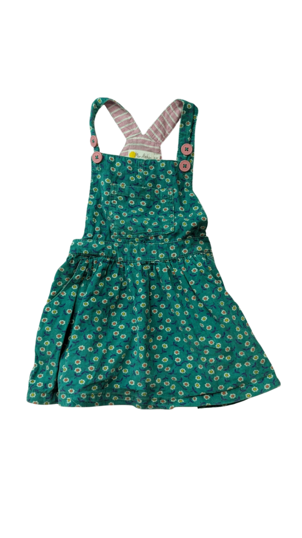 Mini Boden Dress, Green with pink accents, 3-4