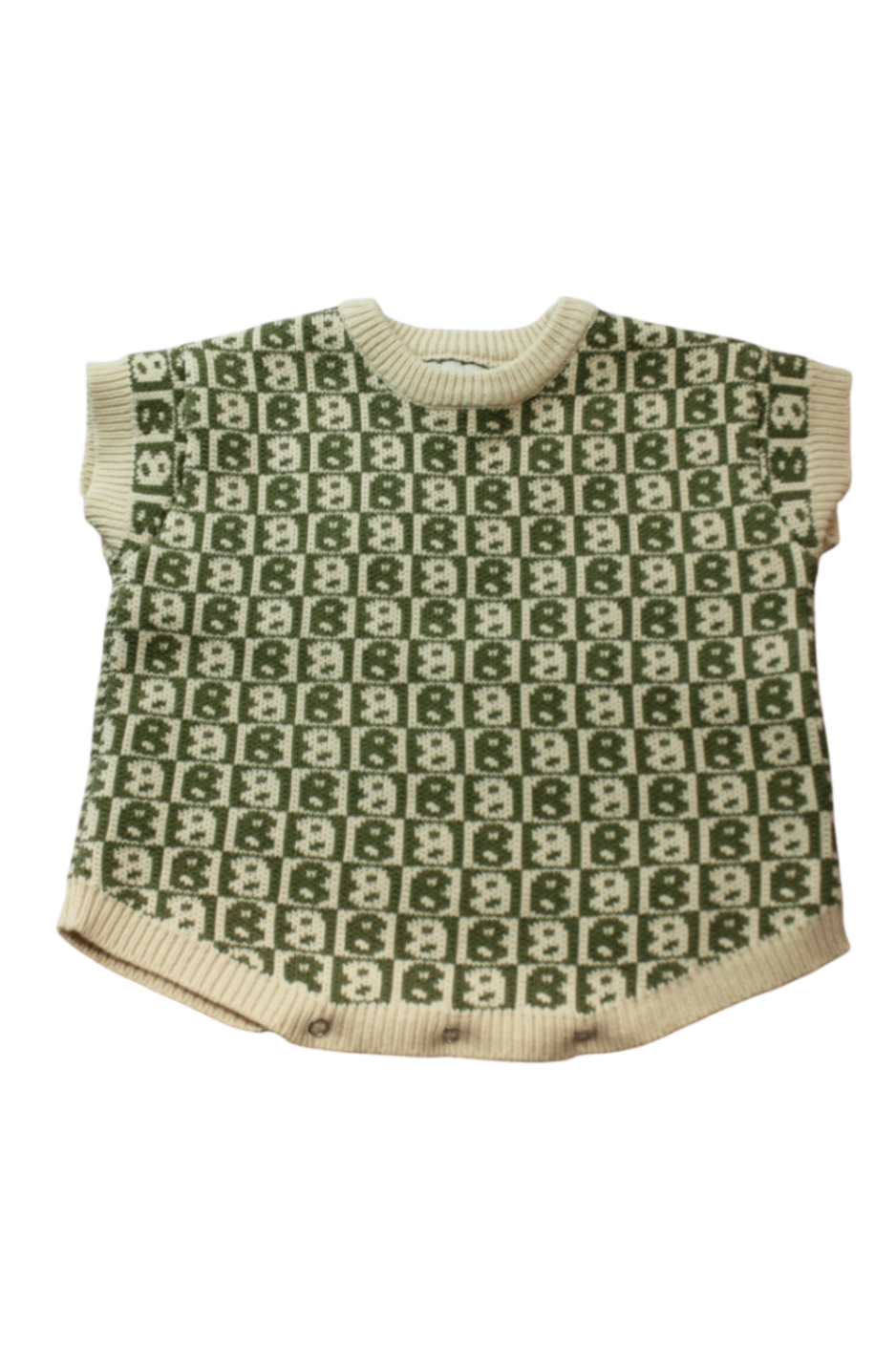 Billie Knit Bodysuit, Cream and olive green, 3-6M