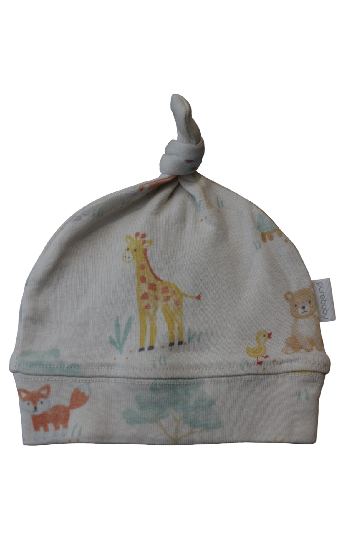 Purebaby Hat, Cream with multicoloured animal print, 0000-000