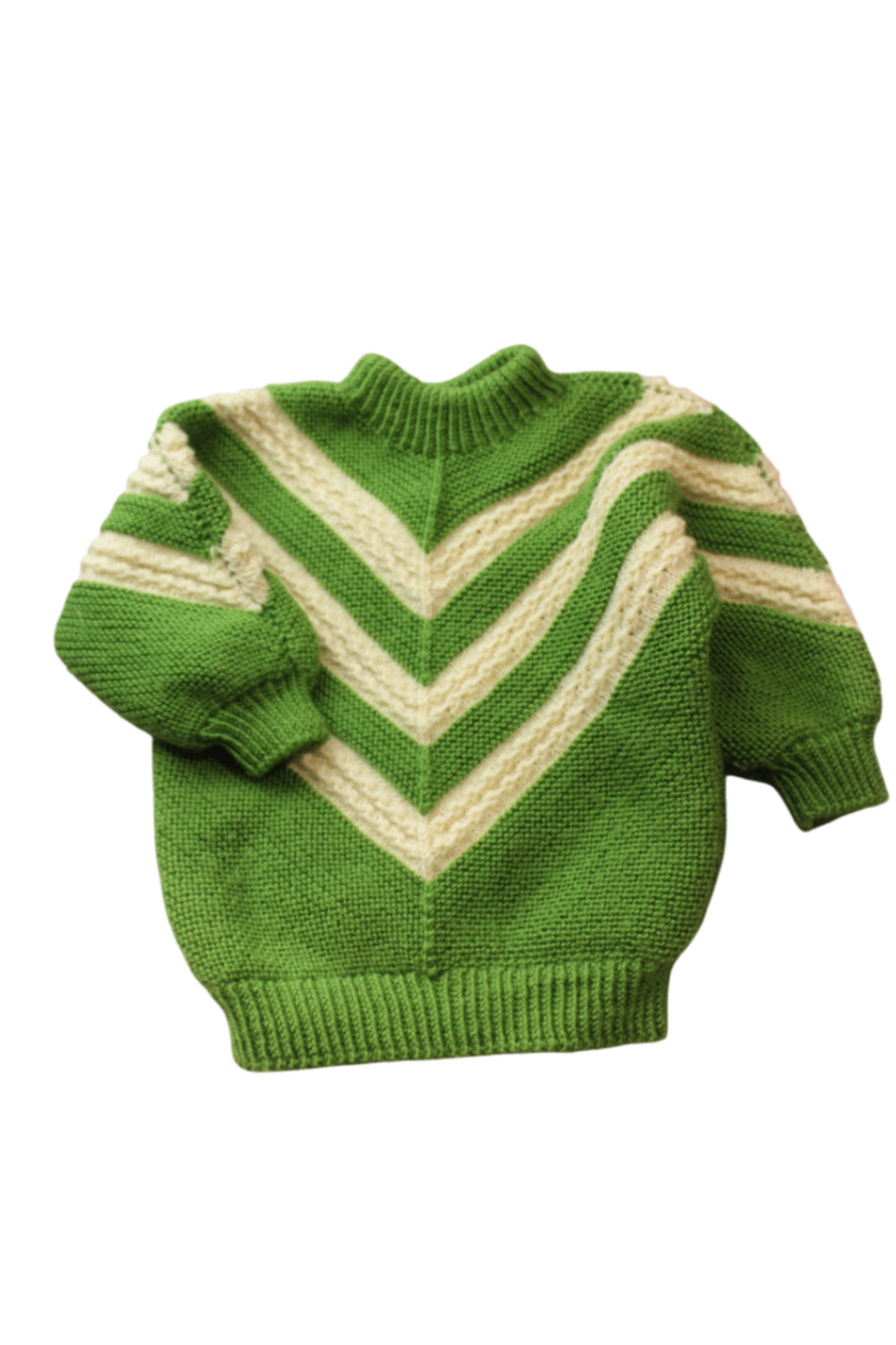 Handknit Jumper, Green and cream, 1
