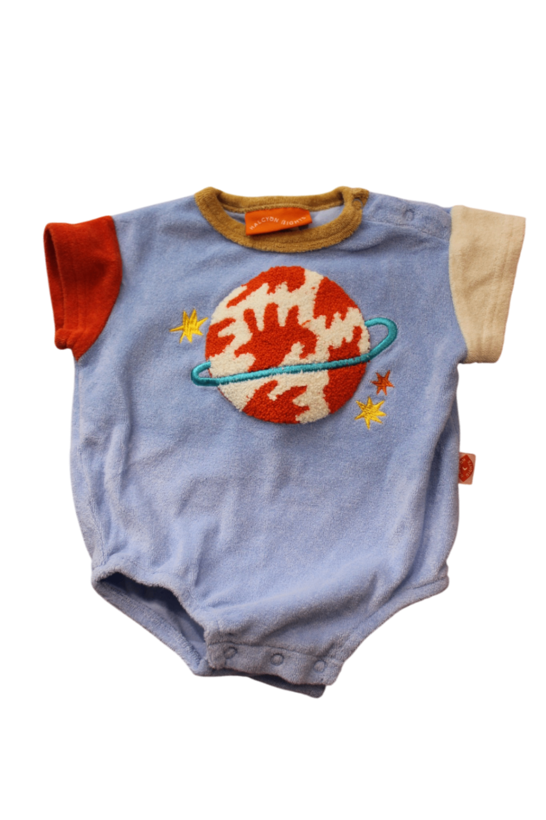 Halcyon Nights Bodysuit, Light blue with red, cream, tan and turquoise accents, 0-3M