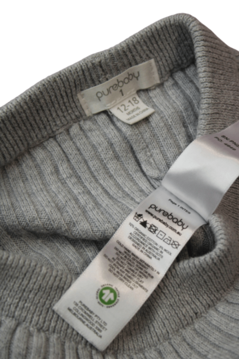 Purebaby Knit Leggings, Grey, 12-18