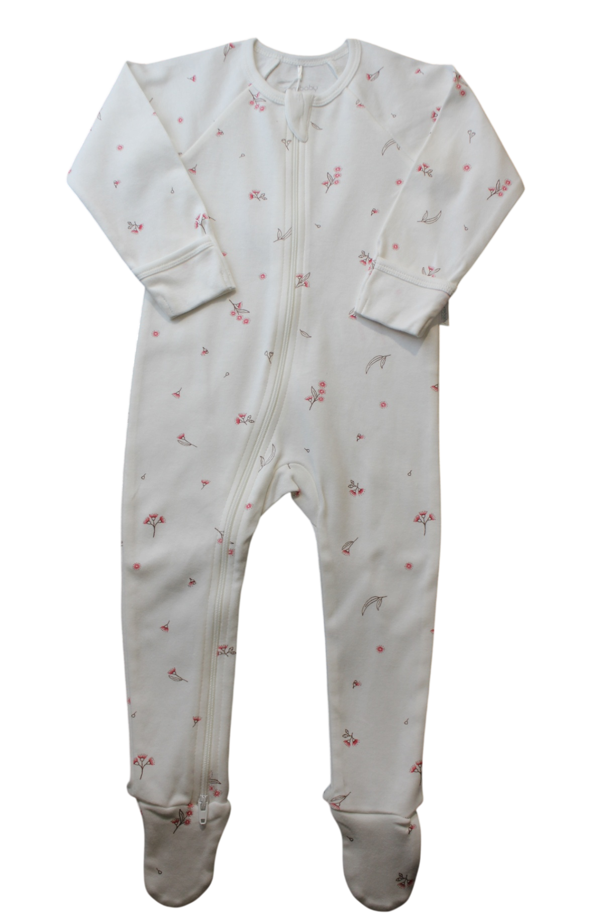 Purebaby Jumpsuit, White with pink floral print, 0