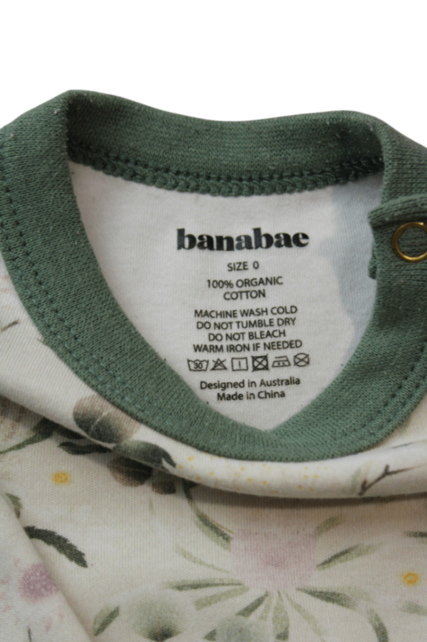 Banabae Bodysuit, Cream with green floral print, 0