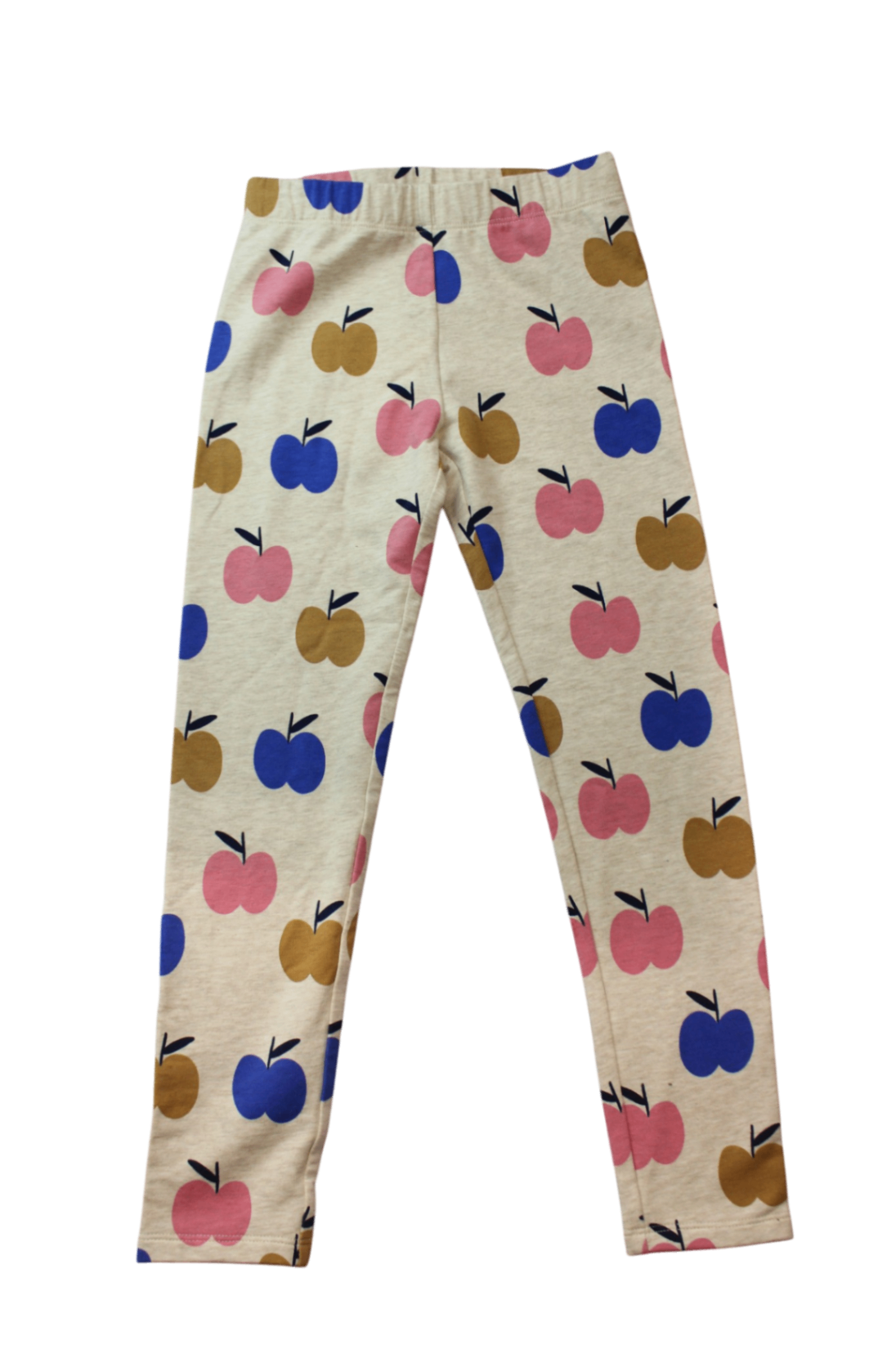 Seed Leggings, Cream with pink, blue and mustard apple print, 6