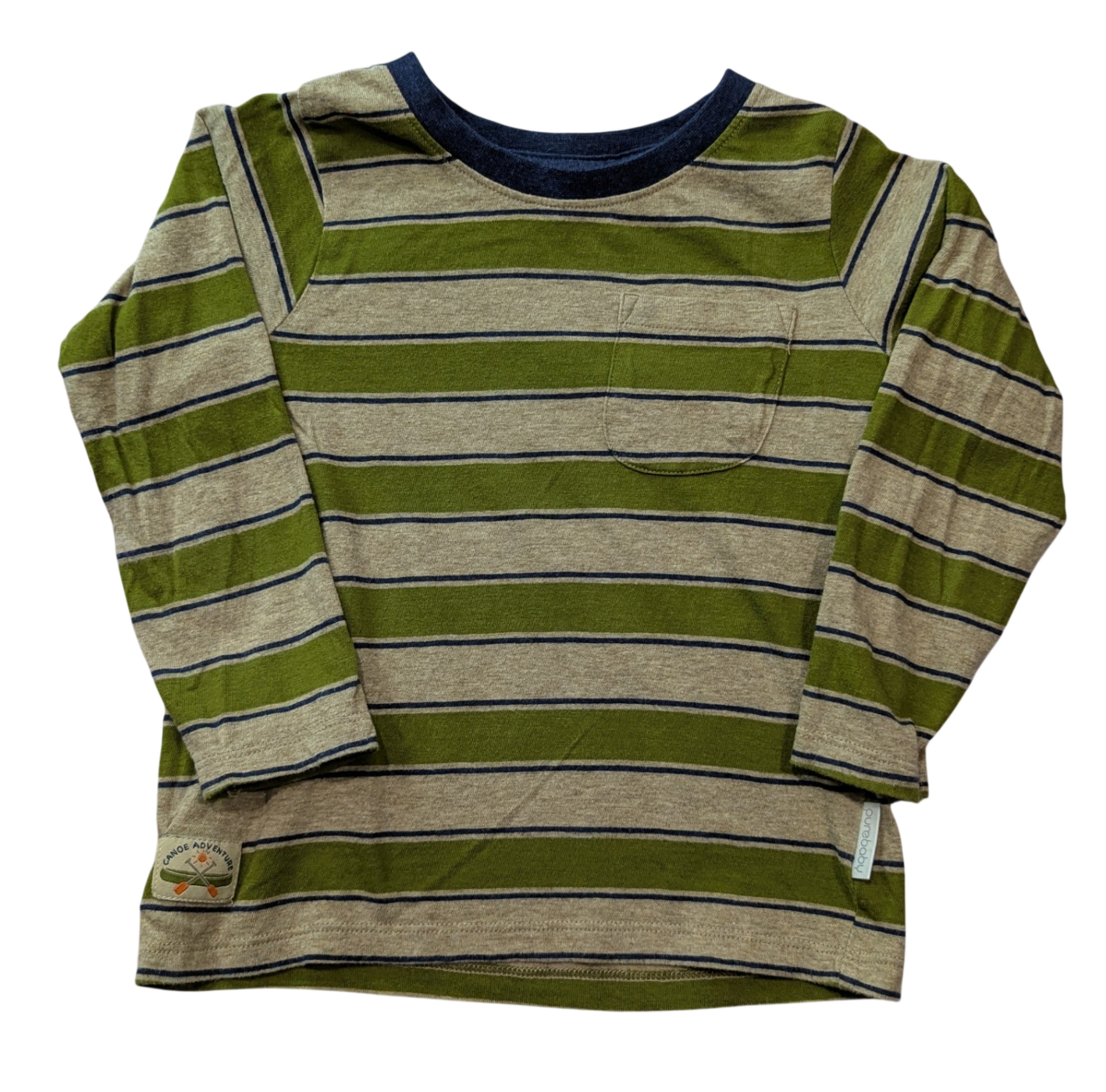 Purebaby Long-Sleeve T-Shirt, Green, Beige and Navy stripe, 2