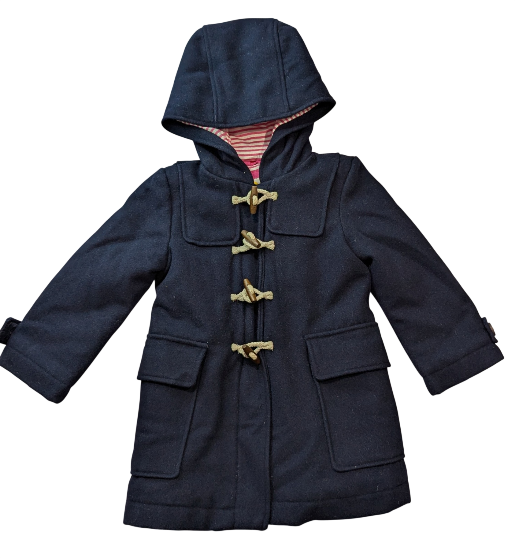 Boden Coat, Navy Blue/ Pink and White stripe Lining, 4
