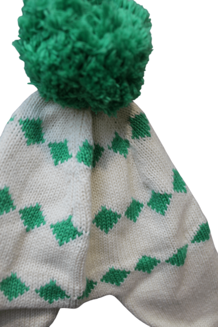 Kinder Clobbler Beanie, Cream and green, S/M