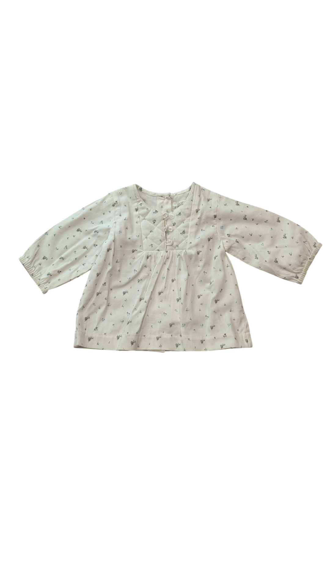 Purebaby Dress, White w Grey Prints, 000