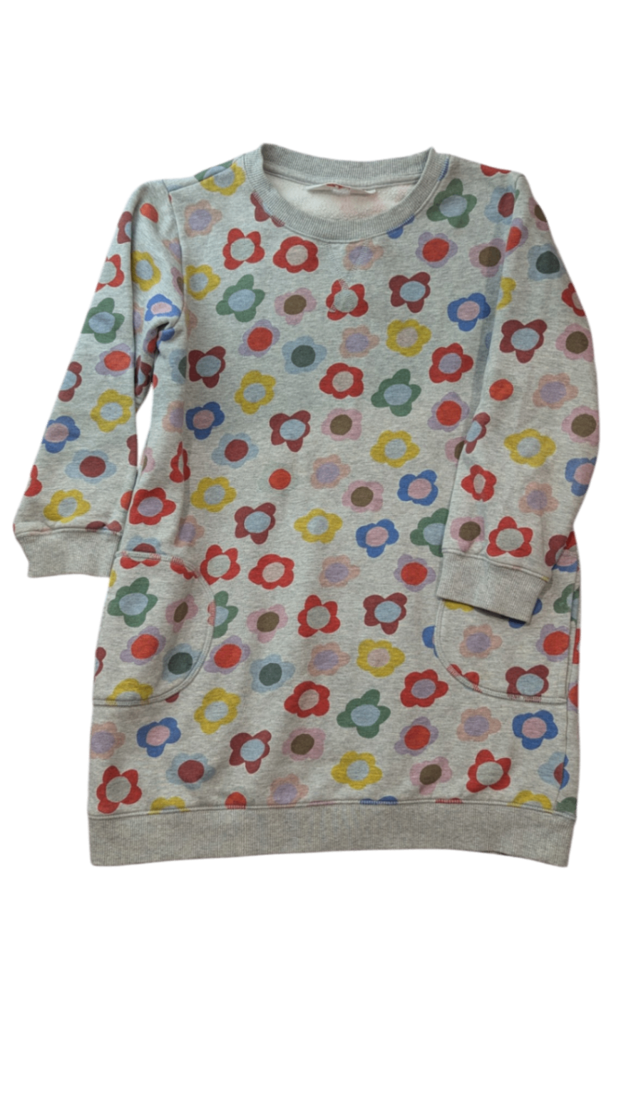 Gorman Playground Dress, Grey w Multi Flower Print, 6-7Y