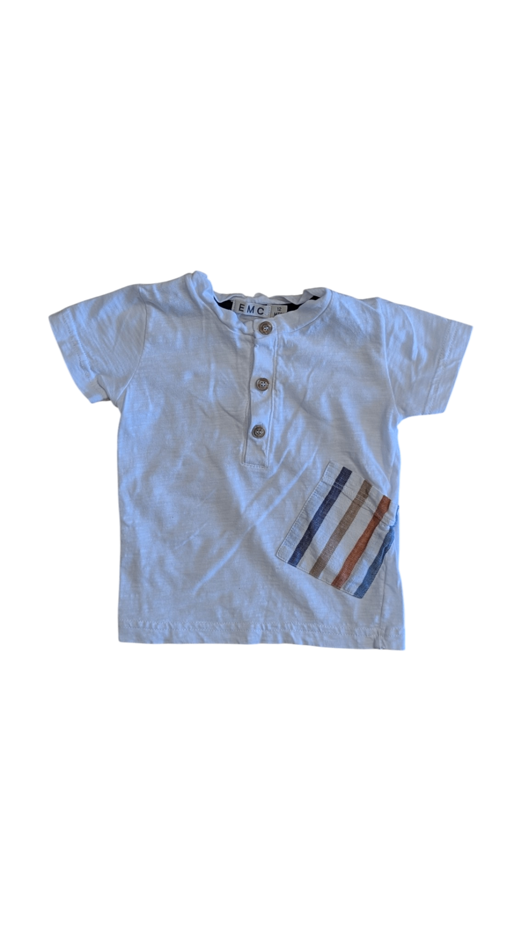 EMC T-Shirt, White w Stripes on Pocket, 12M