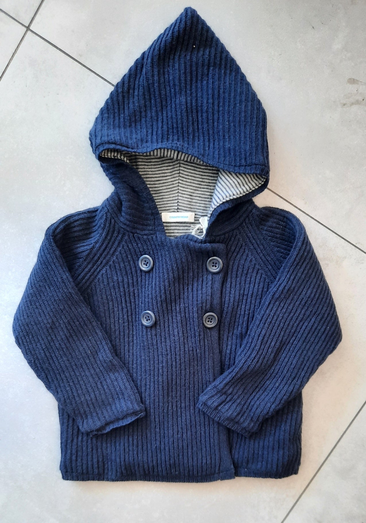 Country Road Cardigan, Navy blue/stripe lining, 2