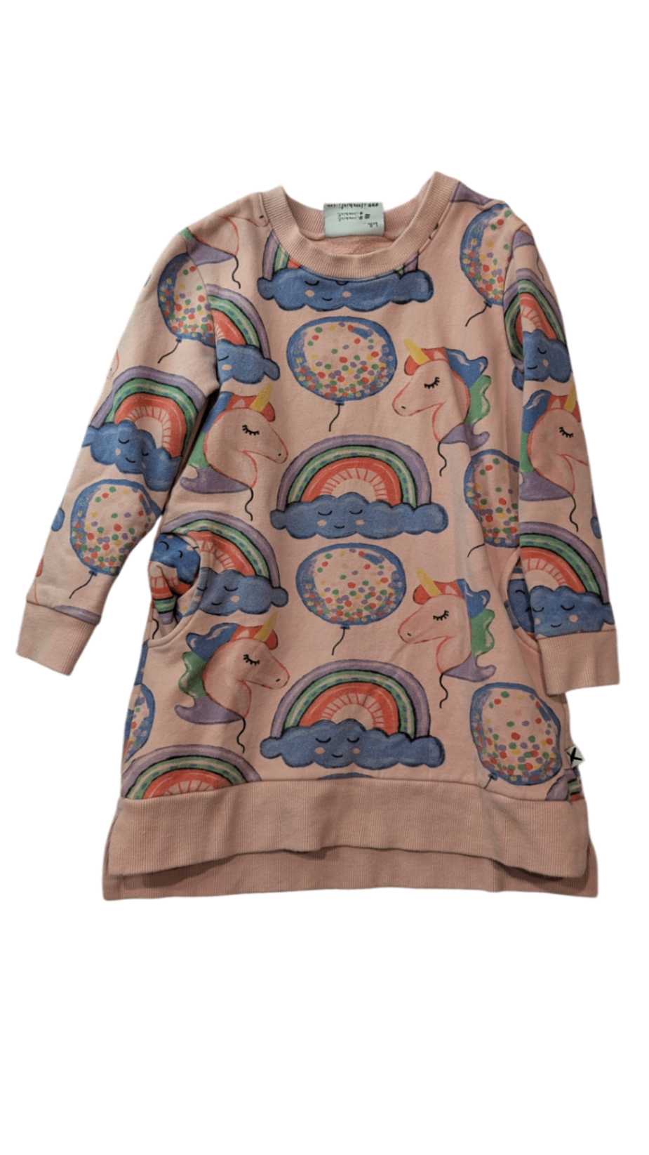 Minti Dress, Dusty Pink w Unicorns & Rainbows, 6