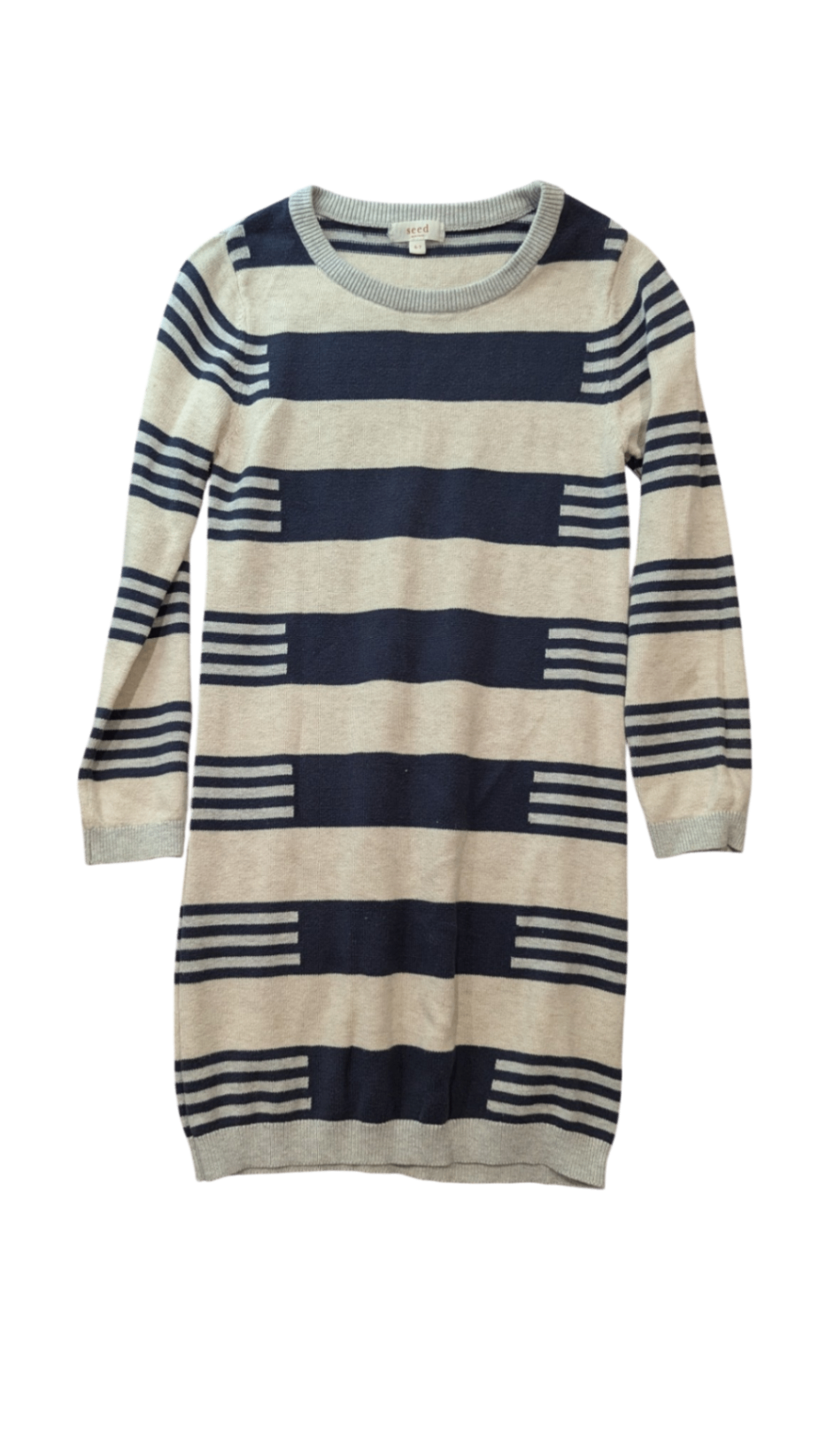 Seed Dress, Beige and Navy, 6-7Y