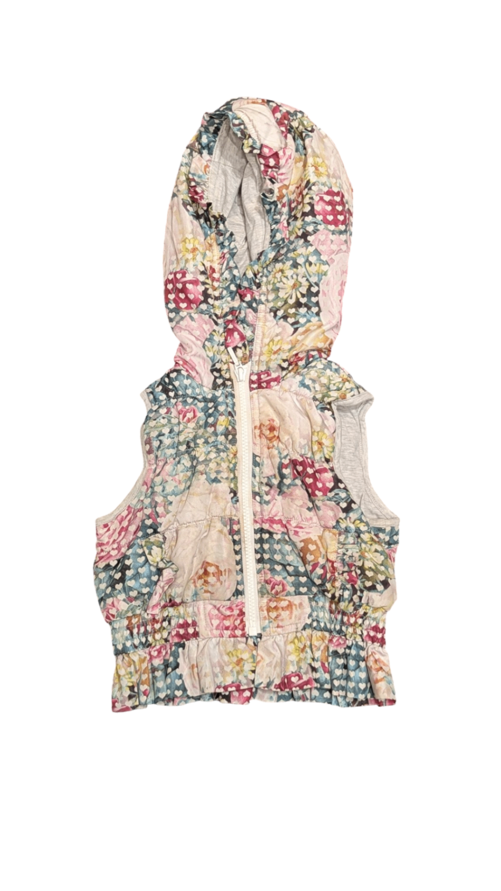 Paper Wings Puffer Vest, Multi Floral w White Hearts, 2