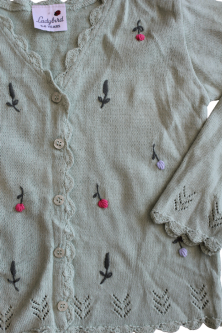 Ladybird Cardigan, Mint green/flower embroidery, 6