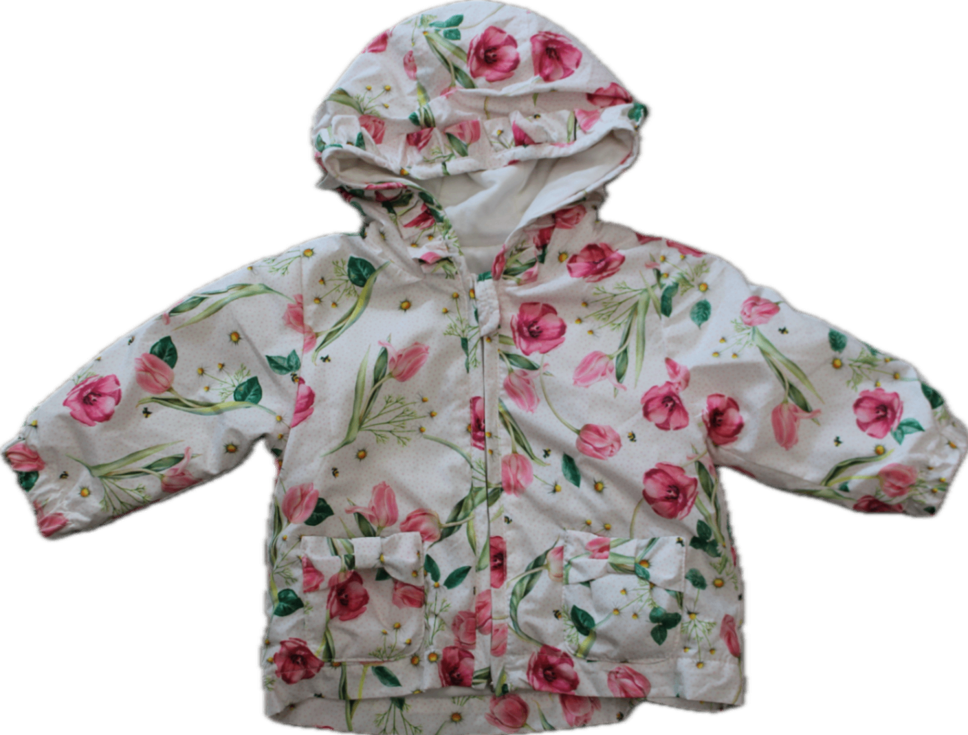 Aletta Raincoat, White with pink and green floral print, 00