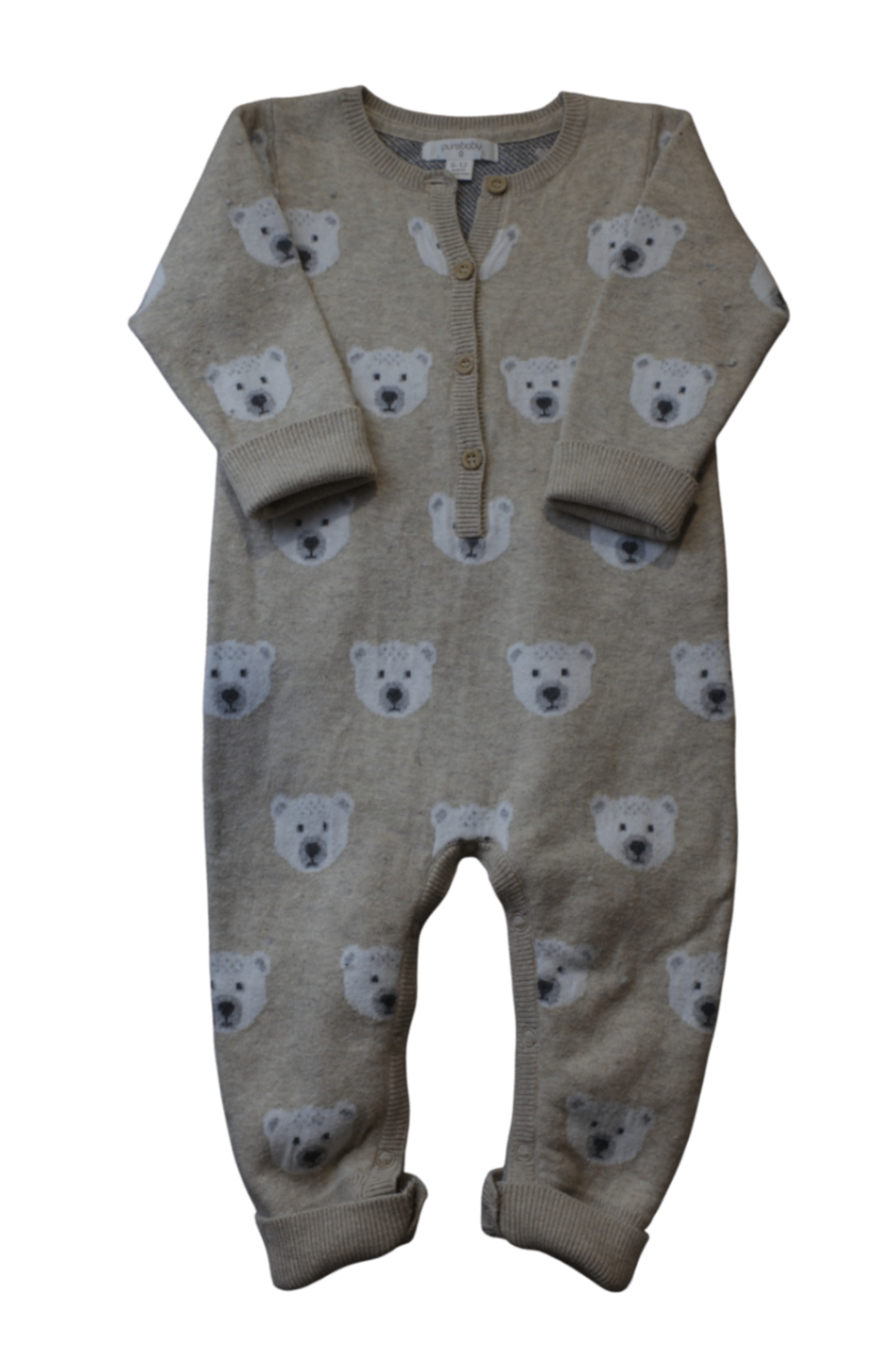 Purebaby Knit Jumpsuit, Beige, 6-12 months