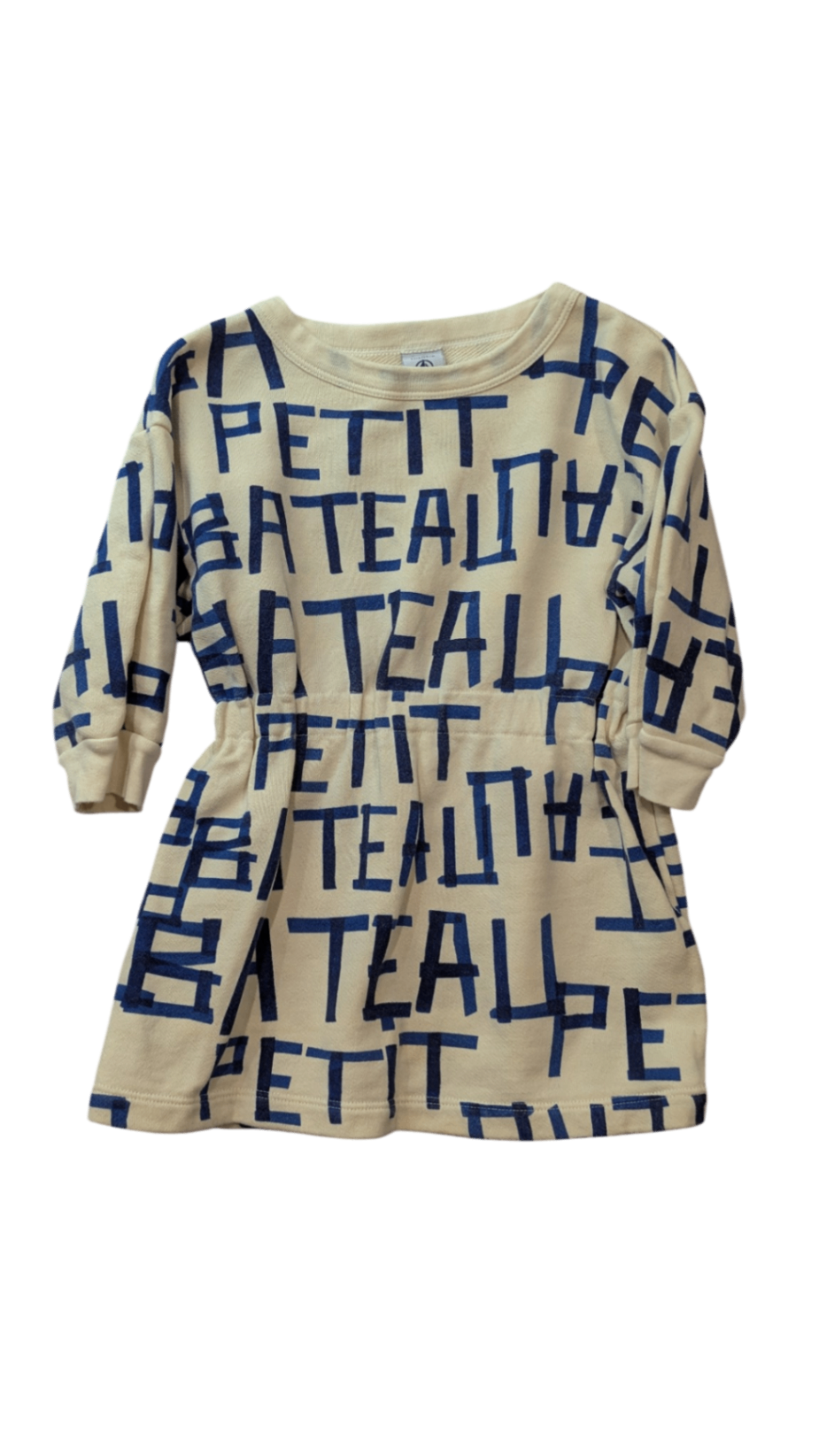 Petit Bateau Dress, Cream w Blue Letters, 3