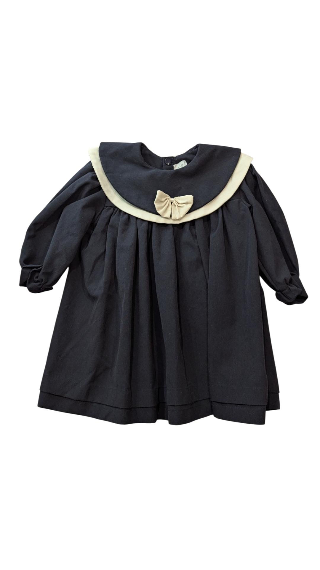Cutie Baby Dress, Navy Blue w Cream Trims, 1