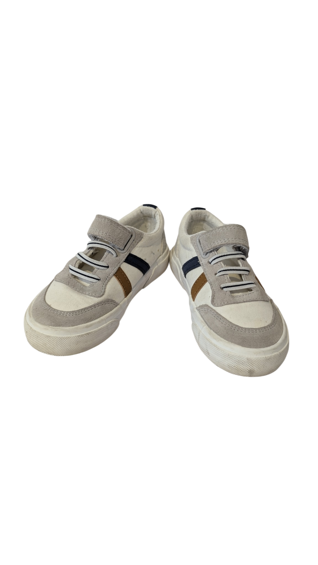 Oakaidi Shoes, White w Grey, Navy & Brown Trims, EUR 25