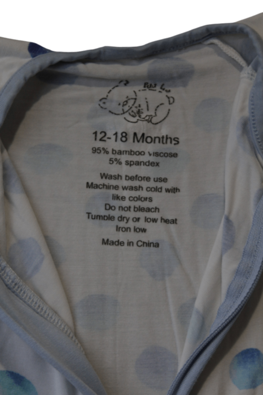 Unbranded Jumpsuit, White with blue polka dots and grey trim, 12-18 Months