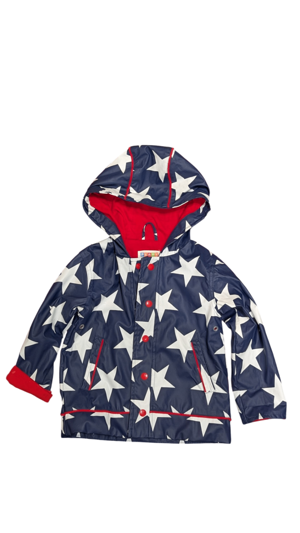 Penny Scallan Raincoat, Navy w White Stars, 3-4Y