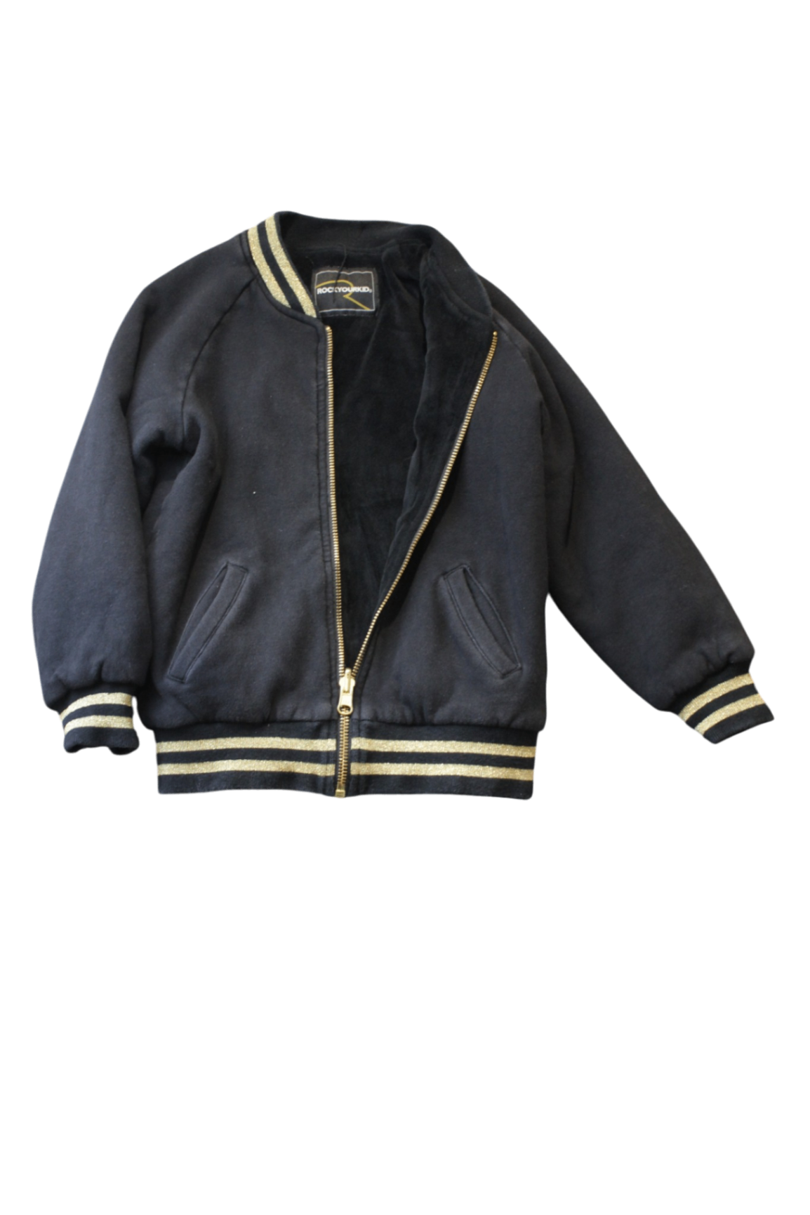 Rock Your Kid Jumper, Black with gold stripe trim, 6