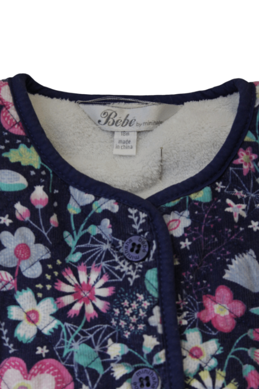Bébé by minihaha Sleeveless Jacket, Navy blue with multicolour floral print, 18m