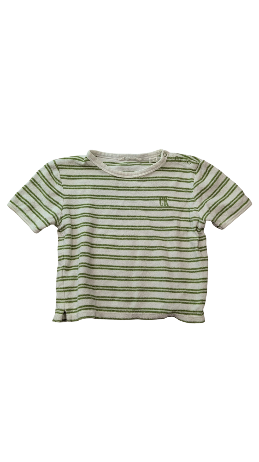 Country Road T-Shirt, White w Green Stripes, 12-18M