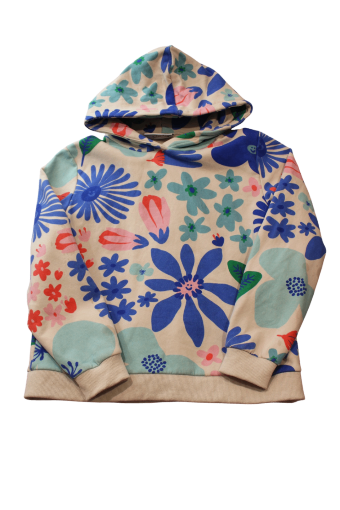 Minti Hoodie, Cream with multicolour floral print, 10