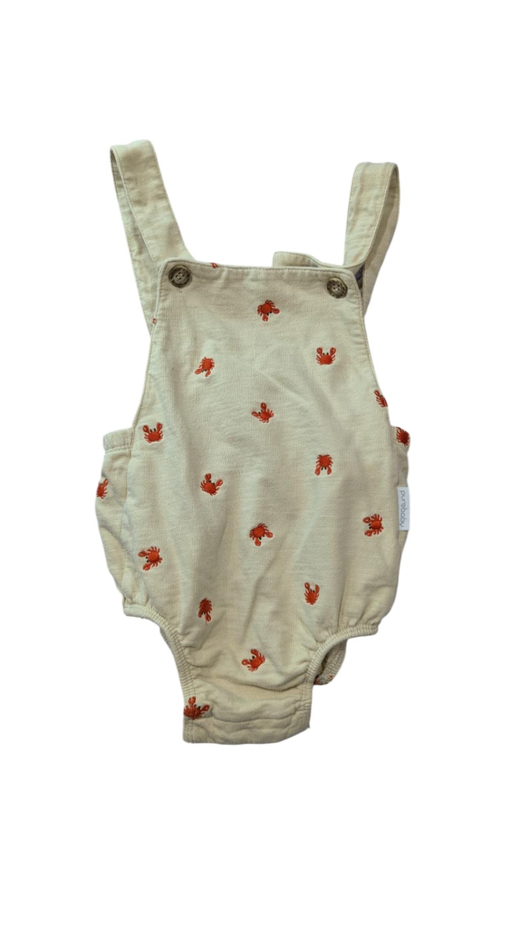 Purebaby Playsuit, Cream with red crab print, 1