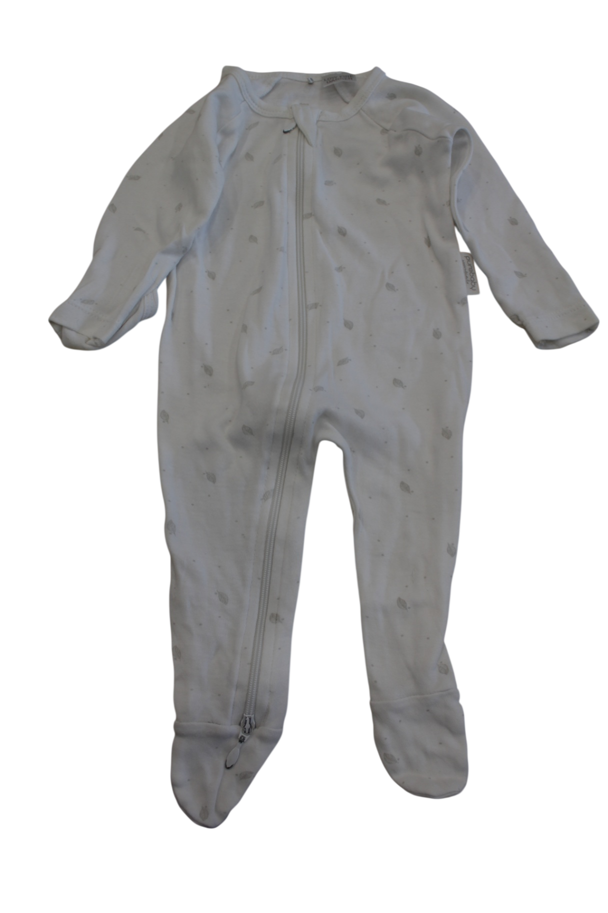 Purebaby Jumpsuit, White/grey leaf pattern, 000