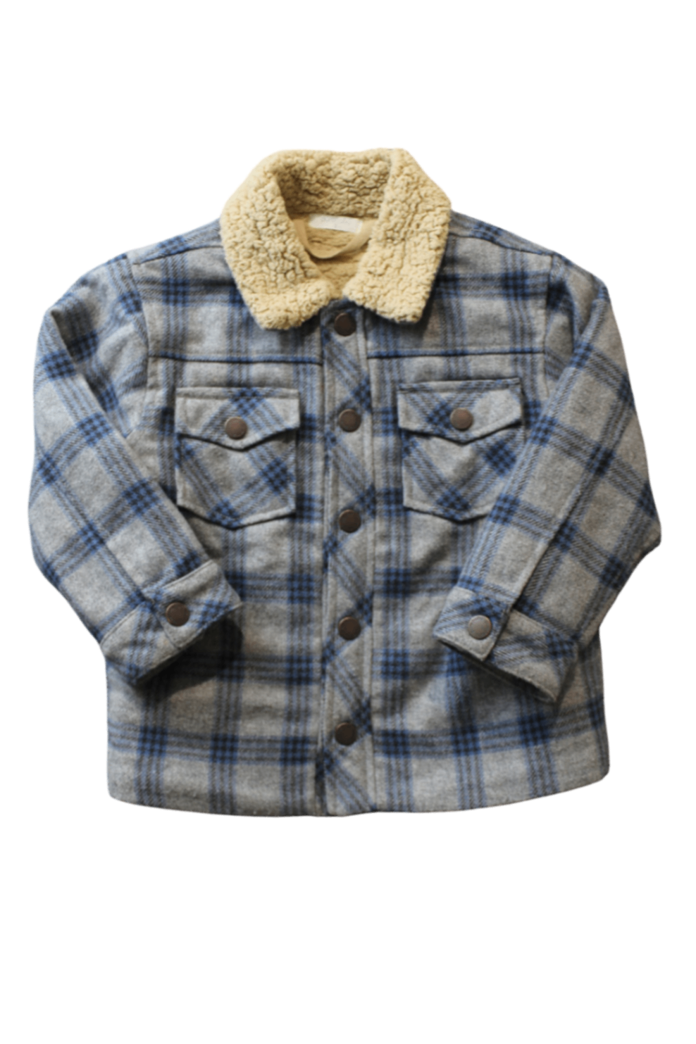 Purebaby Jacket, Blue/grey flannel and beige sherpa, 3