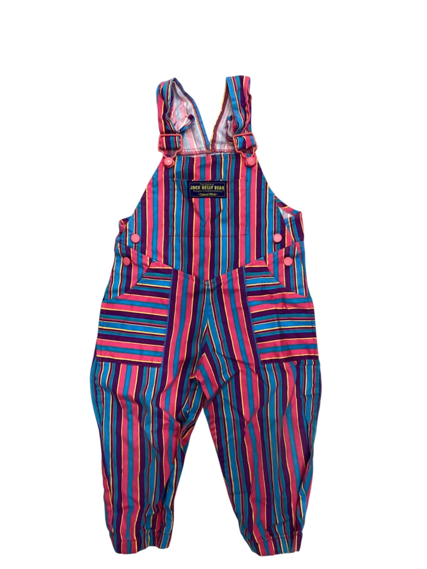 Jack Belly Bean Overalls, Multicolour striped with pink, blue, purple and yellow, 2