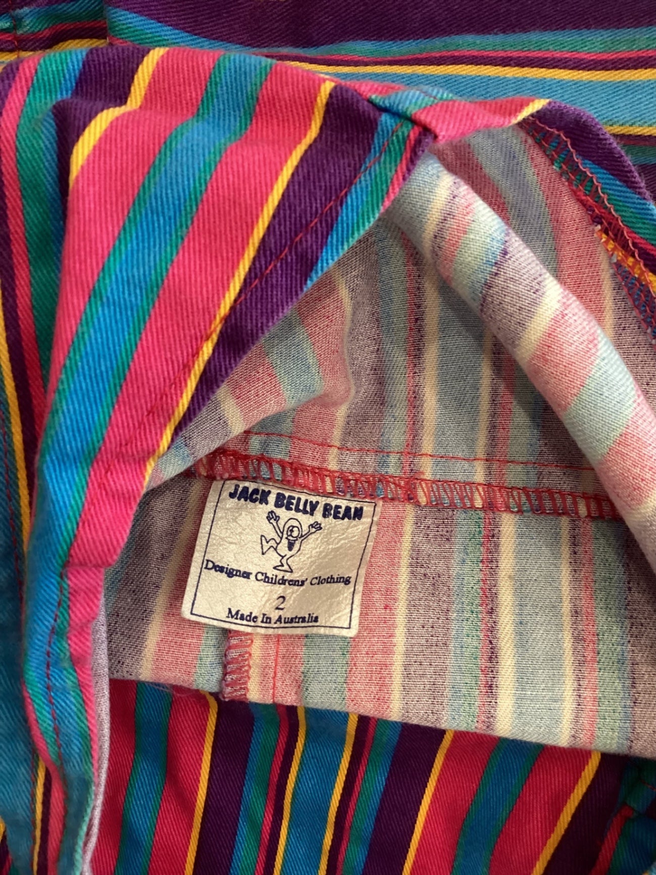 Jack Belly Bean Overalls, Multicolour striped with pink, blue, purple and yellow, 2