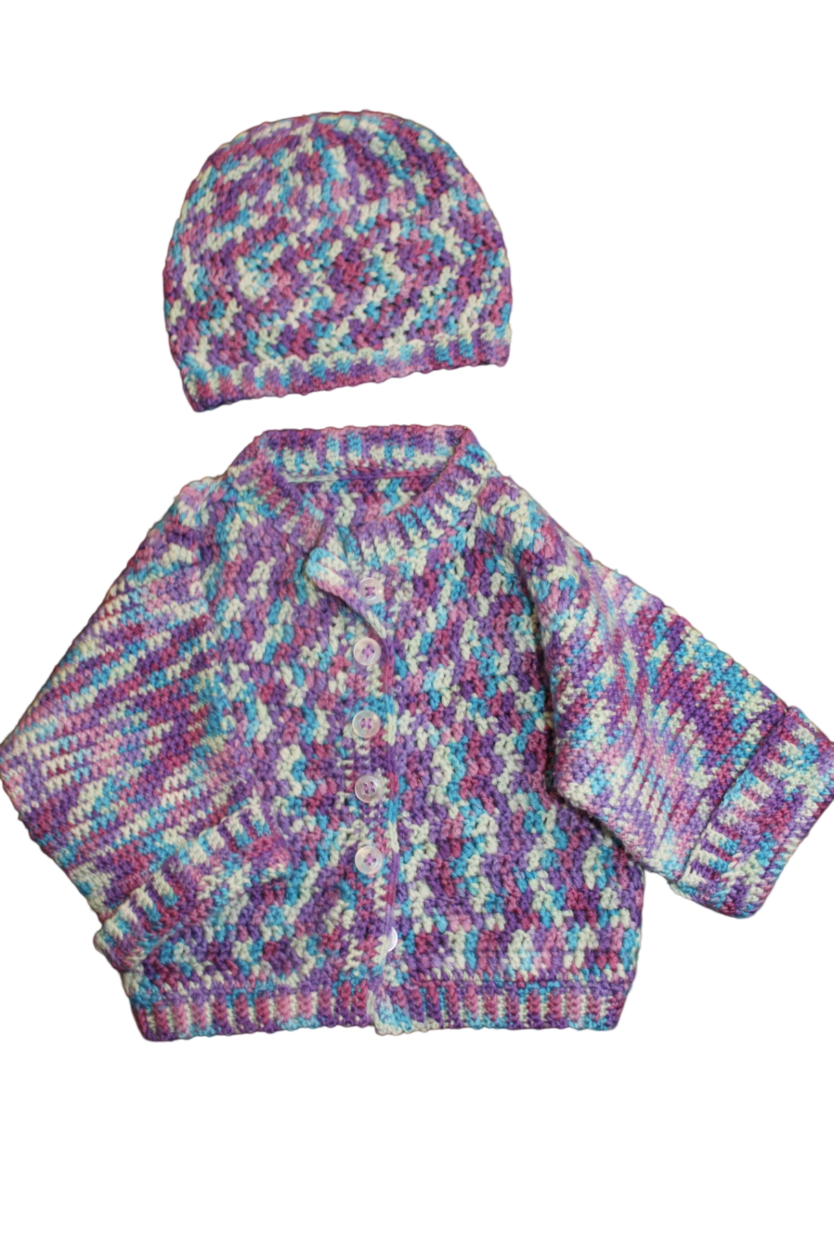 Handknit Baby Cardigan & beanie, 000
