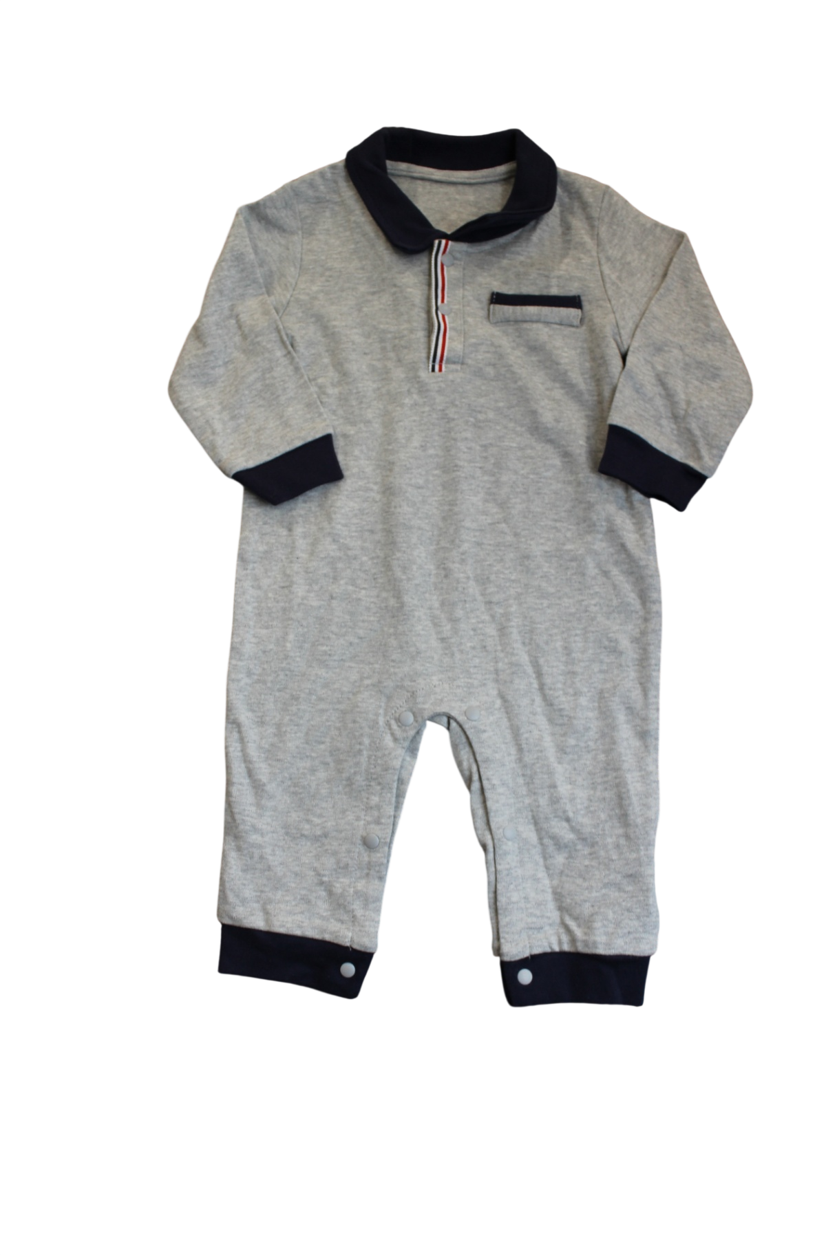 Kiddle Jumpsuit, Grey with navy accents, 0